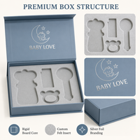 Boîte à jouets magnétique pour bébé en matériaux recyclés avec doublure floquée, gaufrage UV sélectif, coins renforcés et pelliculage mat