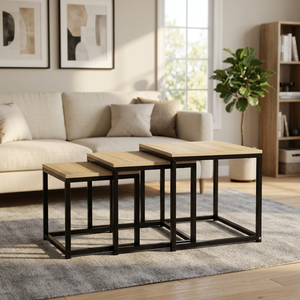 Modern <b>Nesting</b> <b>Coffee</b> <b>Table</b> <b>Set</b> Wood Top Metal Frame Minimalist Design Living Room Furniture - Product Image 2