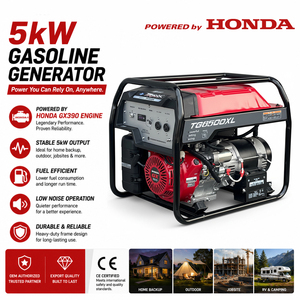 Generador de Gasolina de 5kW con Motor GX390 Original |   Generador Portátil de Gasolina Monofásico de 5.5kVA |   Fábrica OEM Autorizada - Product Image 1