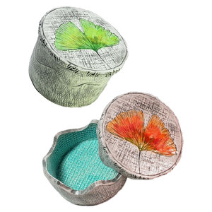 Ginkgo Leaf Design Ceramic Airtight Herbs And Spice Jar Storage Container