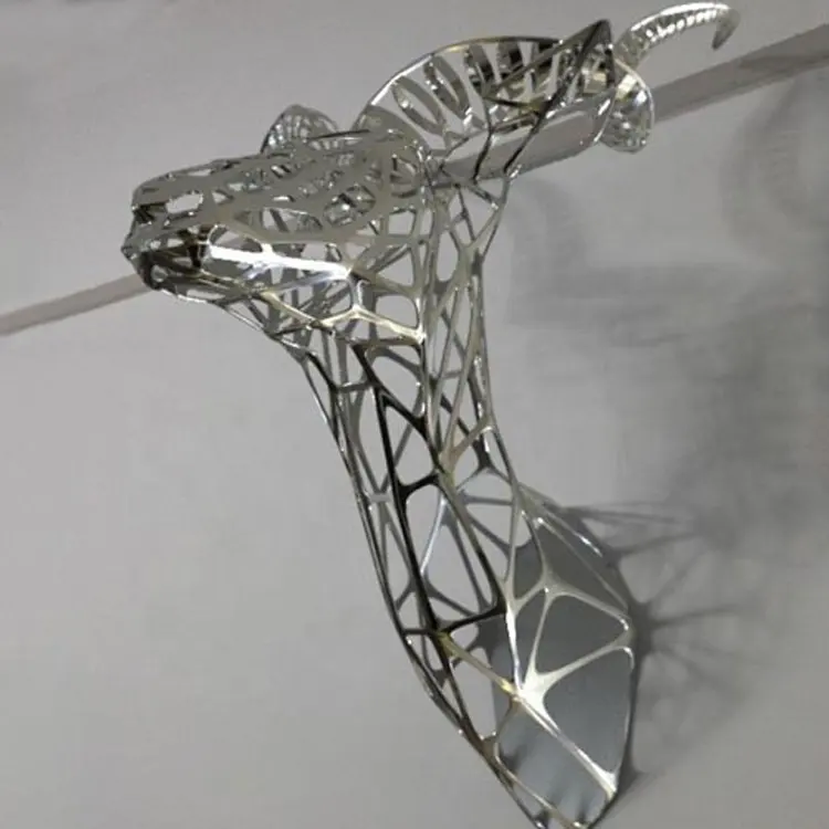 Indoor decoration metal Mirror Polished Hollow Deer Head Stainless Steel Sculpture For Wall Decor