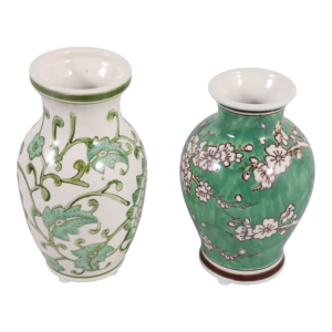 Vaso in Ceramica con Design Floreale Chinoiserie Verde e Bianco, Vaso Decorativo per Soggiorno - Product Image 6