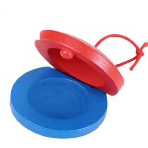 Juguetes educativos para bebés, castañuelas redondas de madera para bebés, instrumento de juguete para niños, anillo doble rojo y azul, juguetes para hacer un sonido - Product Image 2