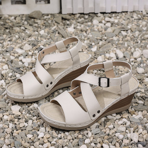 Women Summer European and American Style Wedge Sandals Hollow Thick Sole Platform Cross Strap Roman Sandals - Product Image 6