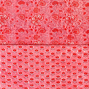 Conjunto de tela 100% algodón rosa con estampado a mano, tela estampada con motivos florales de coral y Jaal & Booti para la confección de trajes y vestidos de mujer. - Product Image 2