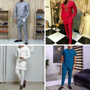 Vêtements africains pour hommes en gros, ensemble <span class=keywords><strong>chemise</strong></span> et pantalon de couleur unie, vêtements africains pour hommes, style ethnique, ensemble décontracté pour hommes - Product Image 3
