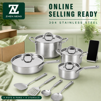 Batterie de cuisine complète en acier inoxydable Zhenneng 12 pièces 304 : faitouts, casseroles et casseroles à lait – Essentiels de cuisine pour la maison