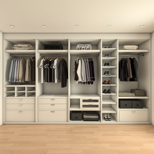 ตู้เสื้อผ้าแบบเปิดสีขาวเคลือบเงาสุดหรู ชุดเฟอร์นิเจอร์แบบโมดูลาร์ ตู้เสื้อผ้าแบบวอล์กอินสั่งทำพิเศษ พร้อมที่เก็บรองเท้าในตัว - Product Image 1