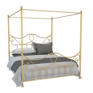 Canopée à quatre étages avec couvre-chef, cadre en métal en fer forgé, grande taille, Queen Size et King Size, sans boîte, printemps non nécessaire - Product Image 1