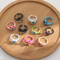 Coffret cadeau 36 pièces mignon dessin animé chat gros oeil boîte à bagues résine mauvais œil petit diable petit monstre fête mariage bague vente en gros