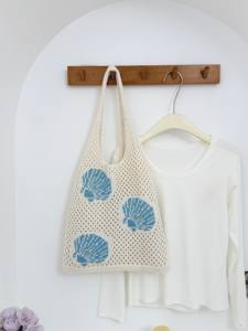 2025 sonbahar koleksiyonu kadın dayanıklı örme tığ Tote plaj çantası büyük kapasiteli açık okyanus elemanları delikli örgü toptan - Product Image 4