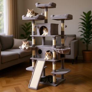 Arbre à chat Db Wholesale 68,5 pouces à 4 niveaux avec condos et poteau à gratter en sisal, tour à chat moderne d'intérieur pour chats - Product Image 2
