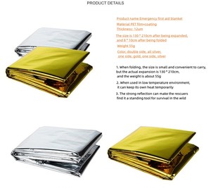 Mantas térmicas de emergencia para primeros auxilios, lámina de cobertura de película Mylar plateada y dorada, muy reflectante - Product Image 4