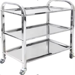 Chariot de service robuste en acier inoxydable à trois niveaux pour <span class=keywords><strong>restaurant</strong></span>, hôtel, usage commercial avec fonction de livraison de nourriture mobile - Product Image 2