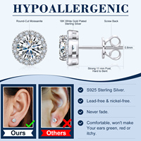 Aretes de Botón de Lujo con Cierre de Rosca para Hombre y Mujer, Joyería Fina en Plata Esterlina 925 Chapada en Oro con Diamantes Moissanita VVS y Halo Iced Out