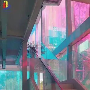 Lámina de vidrio con holograma iridiscente, lámina decorativa de vidrio laminado de arcoíris, Color degradado, arte iridiscente