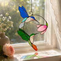 Colibri Couple vitrail Suncatcher Art déco Design fenêtre décoration pour les amoureux des oiseaux parfait cadeau de fête des pères