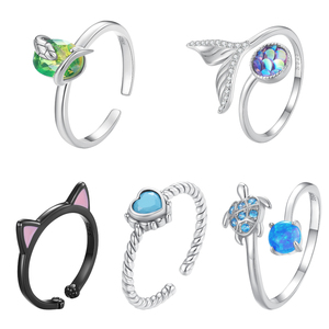 Anelli in argento Sterling 925 Cat Snake Turtle Heart anelli a sirena <span class=keywords><strong>con</strong></span> opale CZ - Product Image 1