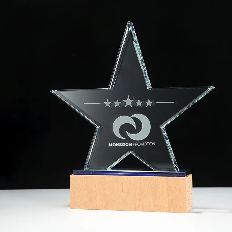 Grabado Lujoso Trofeo Promocional Personalizado Cinco Estrellas Crystal Sports Award Perfecto para Entrenadores MVP y Logros de Equipos