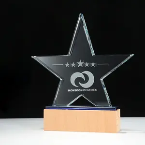 Troféu de Cristal de cinco estrelas personalizado promocional gravado de luxo, prêmio esportivo perfeito para treinadores e equipes de MVP