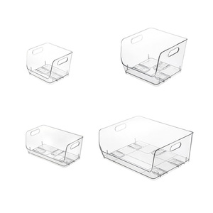 Stapelbare Kunststoff-Aufbewahrungsboxen 4er-Pack Offene Vorderseite Schrank-Organizer für Spielzeug Küche Bad Transparent mit Griff - Product Image 3