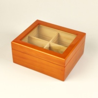 Boîte cadeau en bois brillant avec séparateur intérieur en bois, couvercle en acrylique, logo personnalisé, charnière dorée pour le stockage de thé de qualité supérieure, emballage cadeau de fêtes