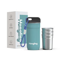 Ensemble de verres à shot Hong Ling NEW Style 2oz Adventure Nesting, 4 verres à shot en acier inoxydable avec étui de transport robuste en métal