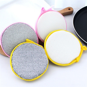 Éponge de nettoyage double face ronde pour la vaisselle, pour nettoyer les casseroles et les poêles de cuisine, avec microfibre et laine d'acier - Product Image 1