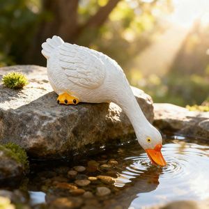Sculpture de canard blanc inspirée de la texture de la résine, peinte à la main, design aquatique, Feng Shui, pour jardin extérieur, ambiance naturelle - Product Image 4