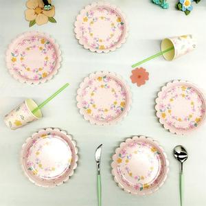 DAMAI Flower <b>Disposable</b> Dinnerware Plates Party <b>Tableware</b> Kids Birthday Pink Tea Party Supplies Flower Shaped Paper Plates Cups - Product Image 5