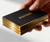 Cartes de visite personnalisées au design unique, papier cartonné noir de qualité supérieure avec bordure dorée en relief, impression sur carton pour les entreprises