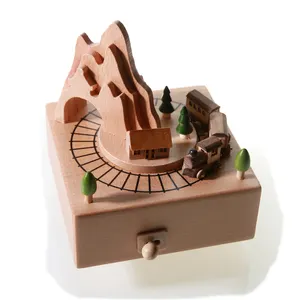 Hot sale running small train wooden music box crafts