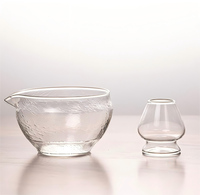 En stock, bol à matcha en verre transparent givré multicolores de haute qualité avec bec verseur, ensemble de support pour chawan à matcha pour la cérémonie du thé matcha