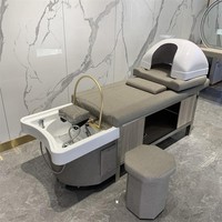 Fauteuil de lavage capillaire professionnel à vapeur, lit de shampoing moderne pour spa avec thérapie aquatique et massage thaïlandais, et armoire de rangement