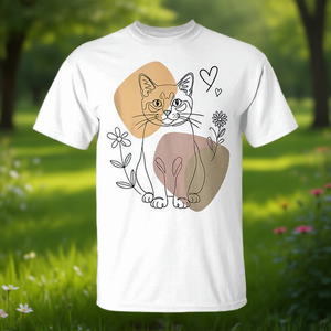 T-shirt minimalista con gatto birmano in stile line art, unisex, per adulti, girocollo, manica corta, stampa digitale - Product Image 3