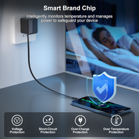Chargeur mural de voyage rapide GaN PD/QC3.0 65W à 2 ports USB A+C (Royaume-Uni/États-Unis/UE) avec câble rétractable pour iPhone 17/16 et iPad