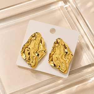 Boucles d'oreilles clous irrégulières en acier inoxydable plaqué or 18 carats pour femmes, étanches, style déclaration, en vrac, motif lave, délicates - Product Image 6