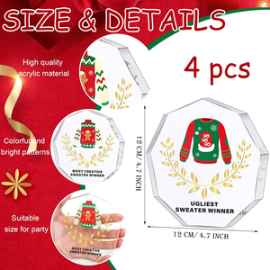 Acrylique clair pull de noël moche imprimé trophée drôle pull de noël récompense de fête pull moche concours prix bloc - Product Image 2