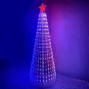 LED圣诞树轻金属圆锥树智能RGB灯像素，带星星树顶杆花园装饰节日照明户外