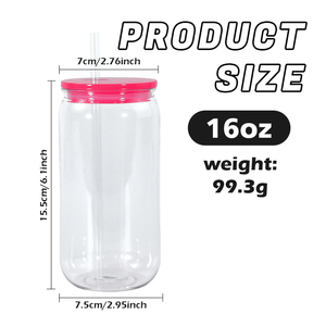 Vaso de Plástico Transparente de 16 oz <span class=keywords><strong>en</strong></span> Oferta, Vaso de Plástico Tipo Lata de Cerveza con Pajita de Plástico y Tapa Acrílica para Vinilo UV DTF - Product Image 5