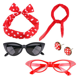 Ensemble d'accessoires de costume des années 50 pour femmes, foulard, bandeau, lunettes, boucles d'oreilles, décorations des années 50 et <span class=keywords><strong>80</strong></span>, bandana, cravate, boucles d'oreilles - Product Image 4