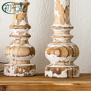 American Country Style Vintage Distressed <b>Candlestick</b> Wood Yellow Round Ironwood Wedding Lights Foyer Decoration - Product Image 1