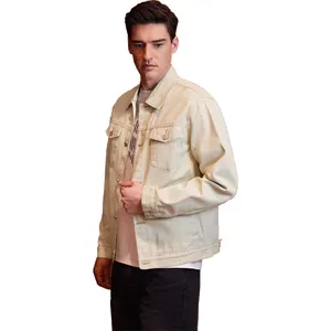 Джинсовая куртка мужская 2023 абрикосовая сырая японская Джинсовая Куртка бежевая джинсовая куртка
