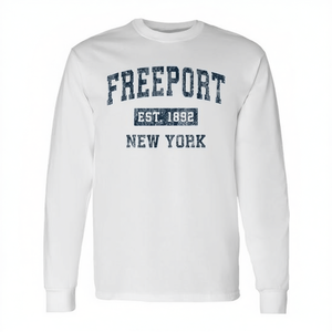 T-shirt a maniche lunghe Freeport New York con stampa blu navy in stile sportivo vintage - Product Image 2