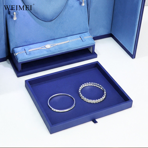 WEIMEI Custom Logo Large Blue Double Open LED Light Jewelry Storage <b>Box</b> With Drawer For Full Jewelry Set jewelry display set <b>box</b> - Product Image 3