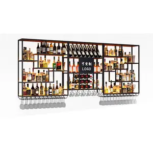 Meubles commerciaux de club de bar de bistro étagères en fer multicouches casier à vin fixé au mur