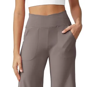 Pantalones Capri para mujer 14 "hasta la rodilla pierna ancha Yoga Capris Dressy Casual Summer Crop Pants con bolsillos