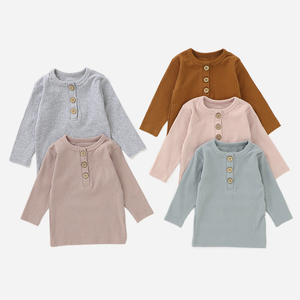 Maglietta a Maniche Lunghe per Bambini in Costina Elastica, Top Basic Comodo, Vendita all'Ingrosso con Basso MOQ - Product Image 3