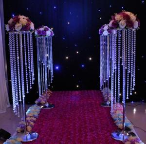 Soporte de Metal Dorado y Plateado con Cristales Europeos para Centros de Mesa de Boda, con Flores Artificiales - Product Image 2
