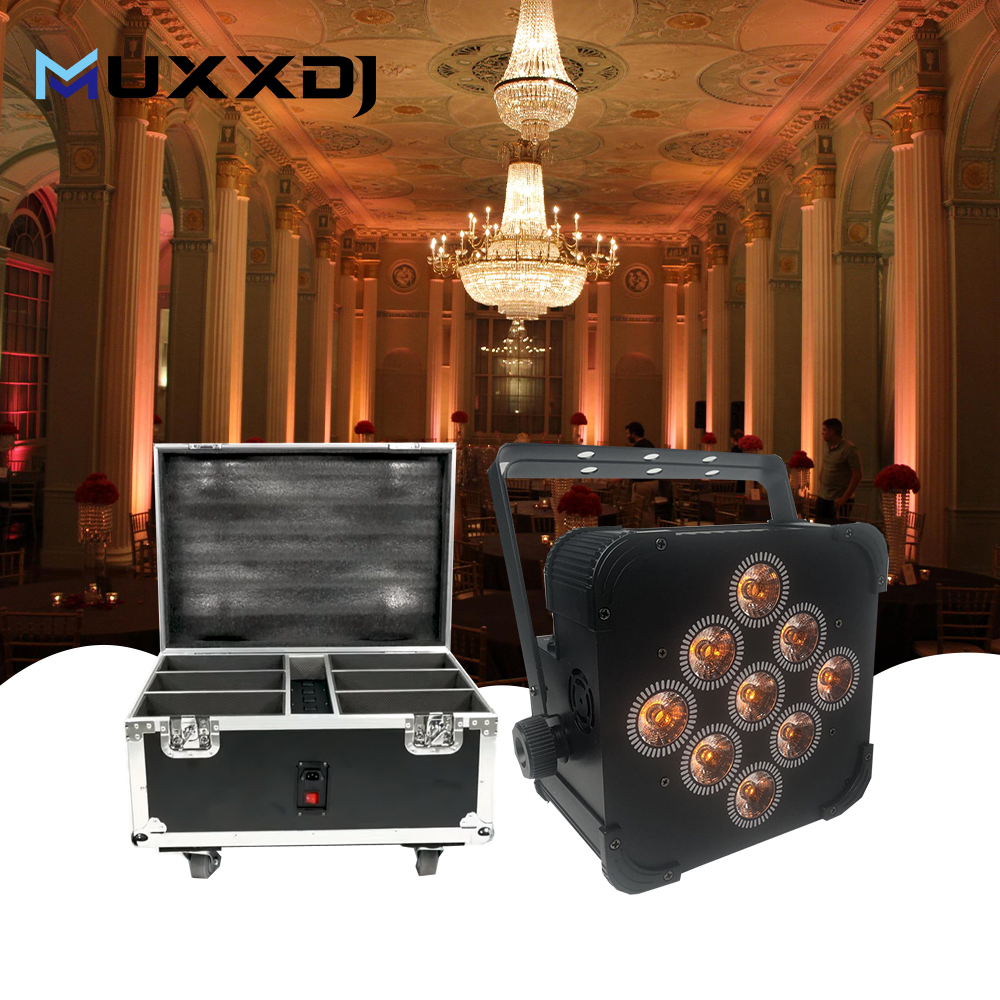 Dj Lights 9x18w RGBWA-UV Flat Par 13200mAh Battery DMX Wireless Uplight LCD Display WIFI Remote Led Light for Parties Stage